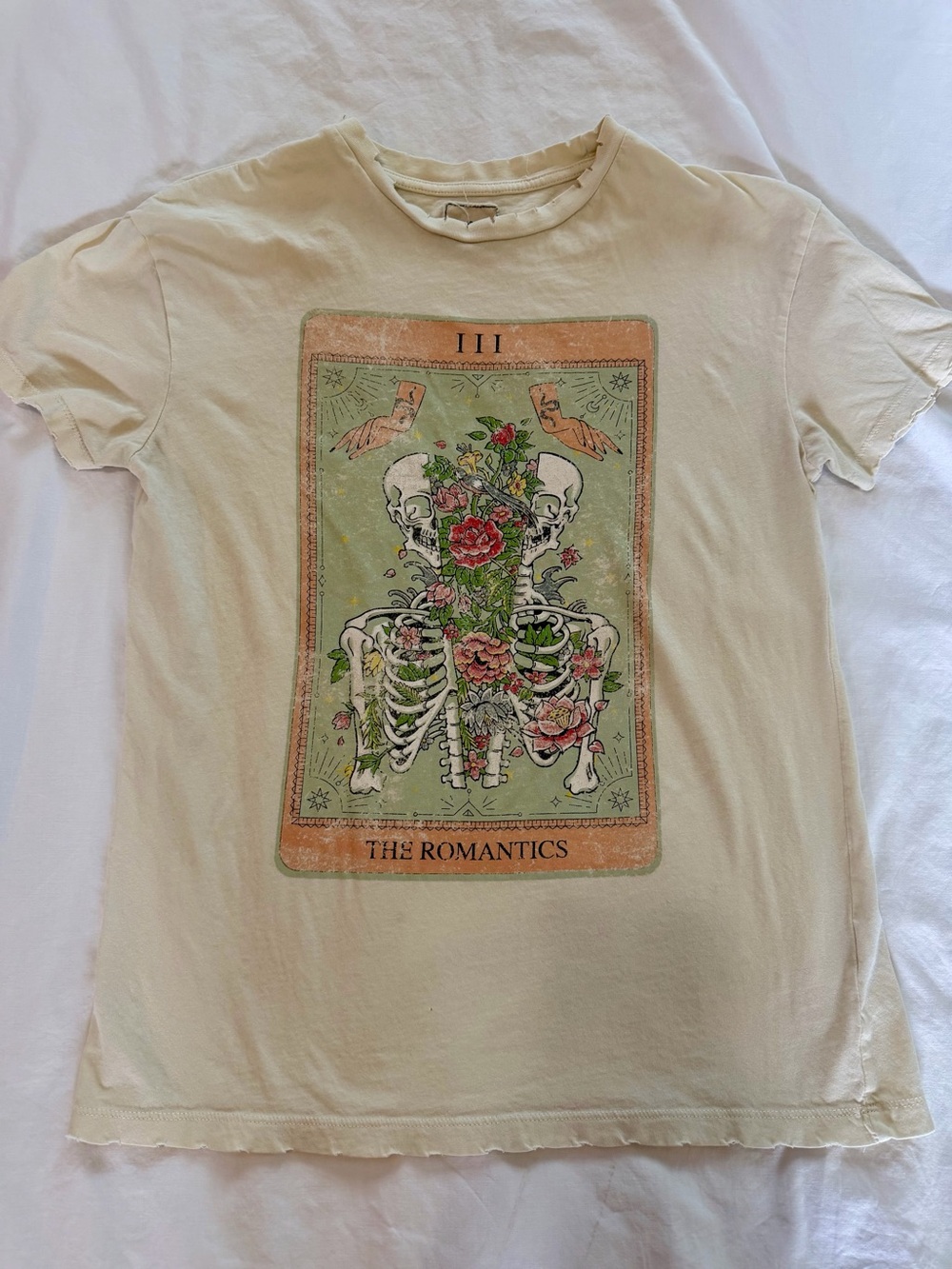 Modish Rebel The Romantics Graphic T-Shirt - Cream with Floral Skeleton Print